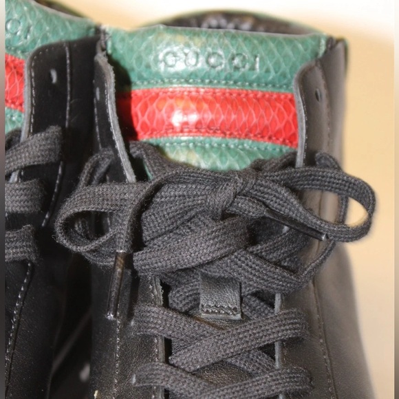 NWT Gucci Men’s Black and Green Snakeskin & Leather Sneakers 368423 - US Sz 10.5 - Picture 5 of 16